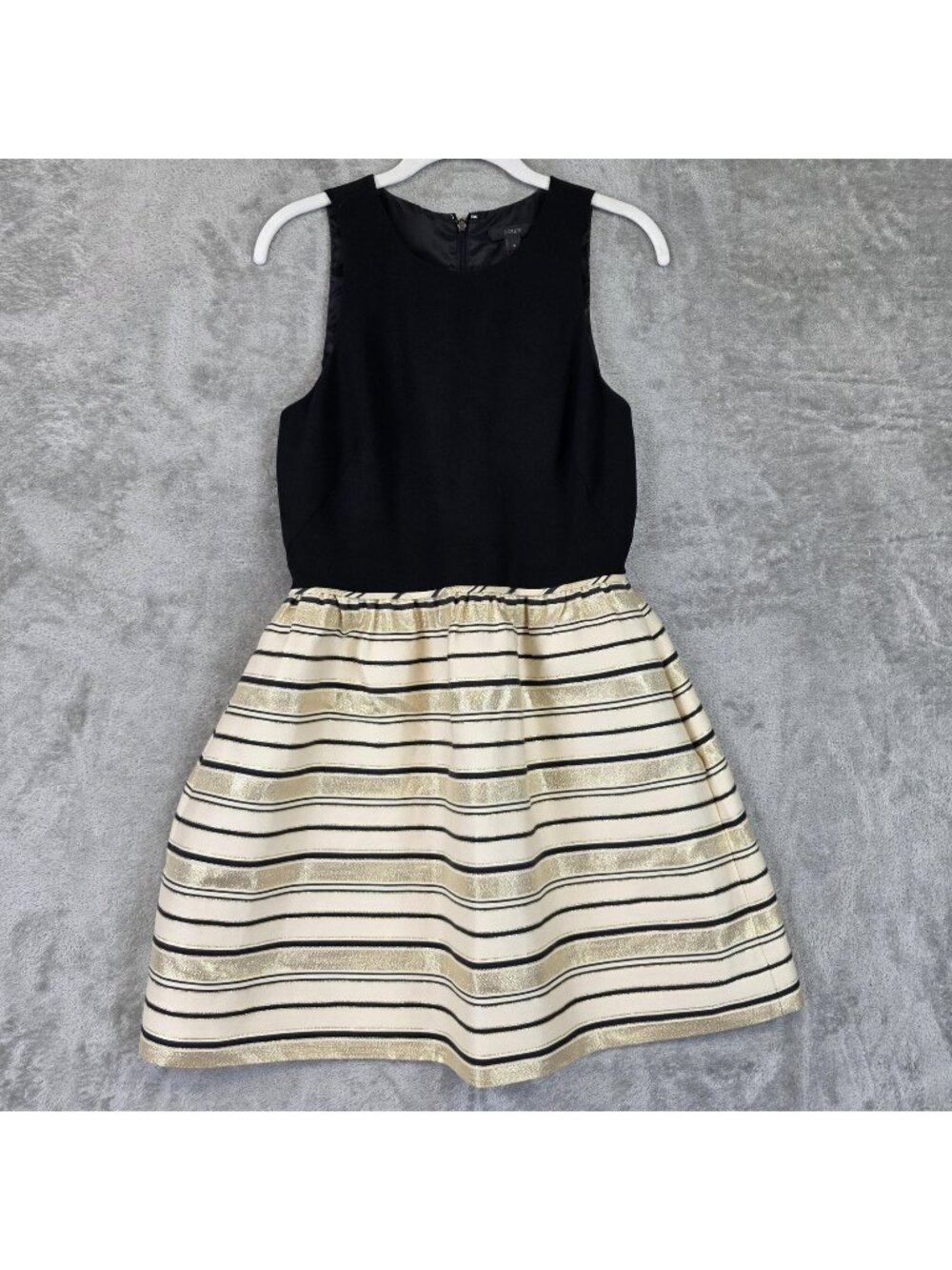J.Crew Dress Womens 4 Black Gold Stripe Jacquard Fit & Flare Sleeveless Mini